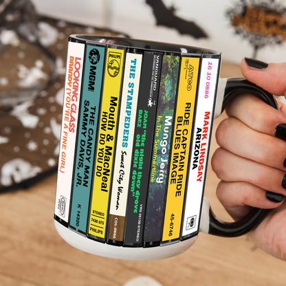 70s Pop Songs Albums Cassette Collection Retro Accent Edge-to-Edge Printed Mug - Volume 2