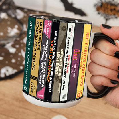 70s Pop Songs Albums Cassette Collection Retro Accent Edge-to-Edge Printed Mug - Volume 1