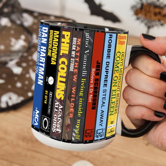80s POP Singles Collection Albums Cassette Collection Retro Accent Edge-to-Edge Printed Mug