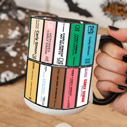 Carly Simon Albums Cassette Collection Retro Accent Edge-to-Edge Printed Mug