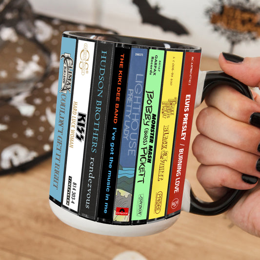 70s Pop Songs Albums Cassette Collection Retro Accent Edge-to-Edge Printed Mug - Volume 5