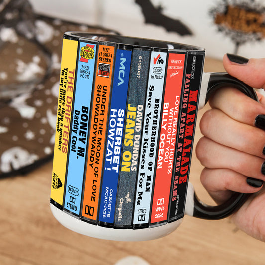 UK Pop Hits Late 70s Albums Cassette Collection Retro Accent Edge-to-Edge Printed Mug