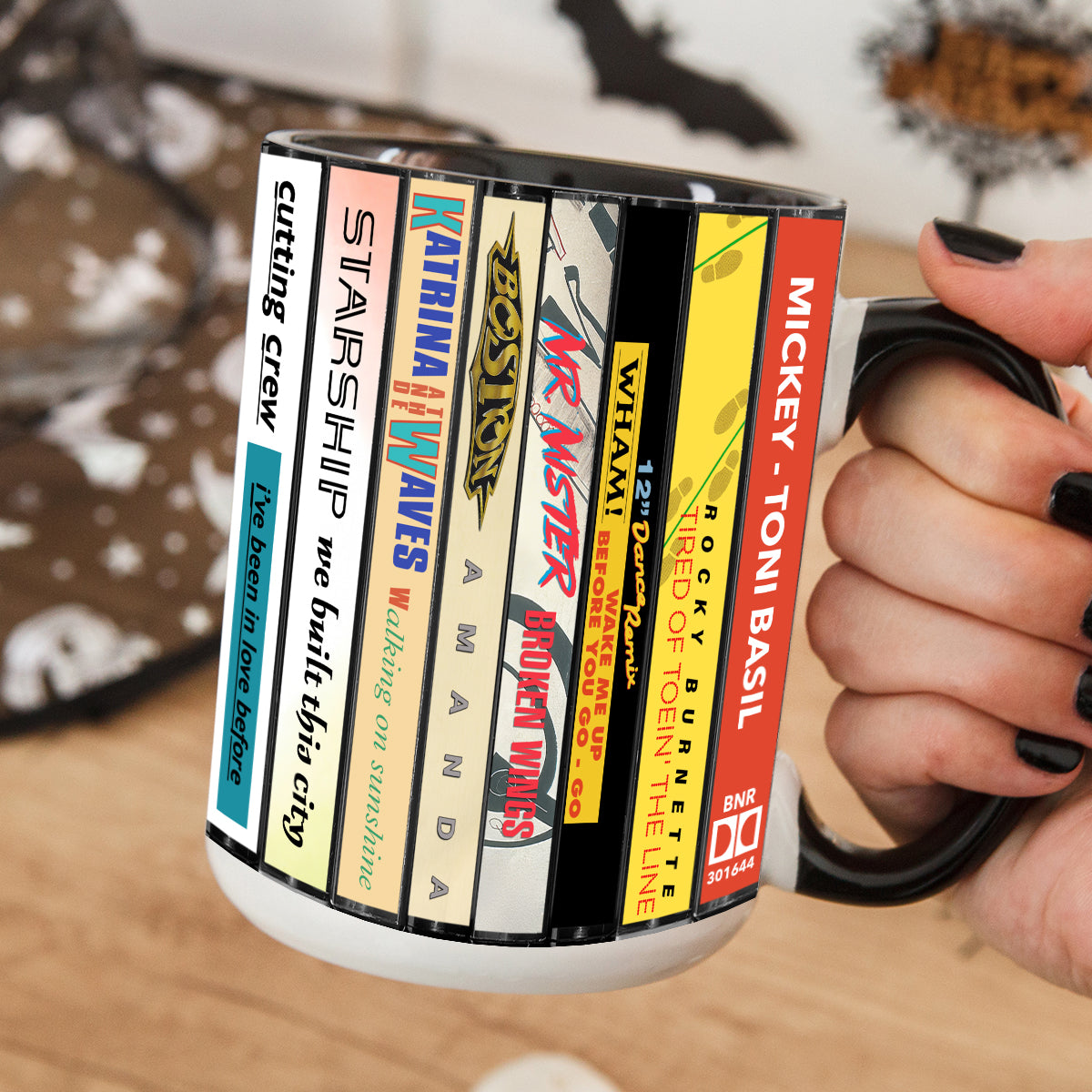 80s POP Singles Collection Albums Cassette Collection Retro Accent Edge-to-Edge Printed Mug - Collection 2