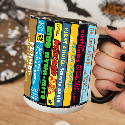 UK Pop Hits: More 70s Albums Cassette Collection Retro Accent Edge-to-Edge Printed Mug