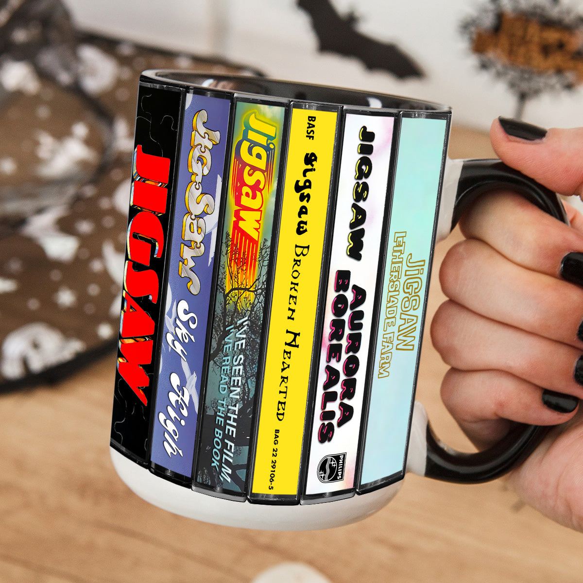 Jigsaw Albums Cassette Collection Retro Accent Edge-to-Edge Printed Mug