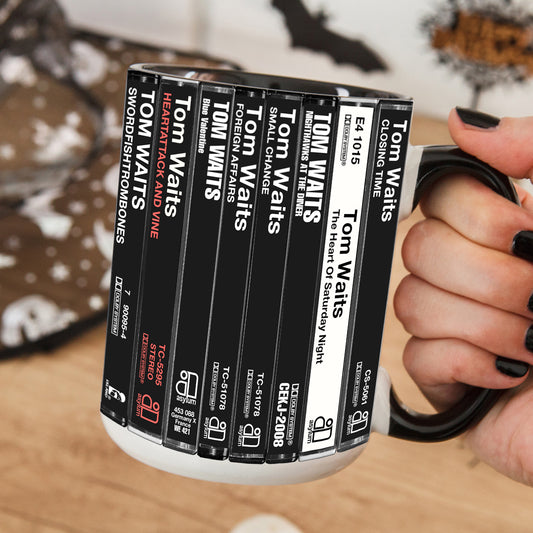 Tom Waits Albums Cassette Collection Retro Accent Edge-to-Edge Printed Mug