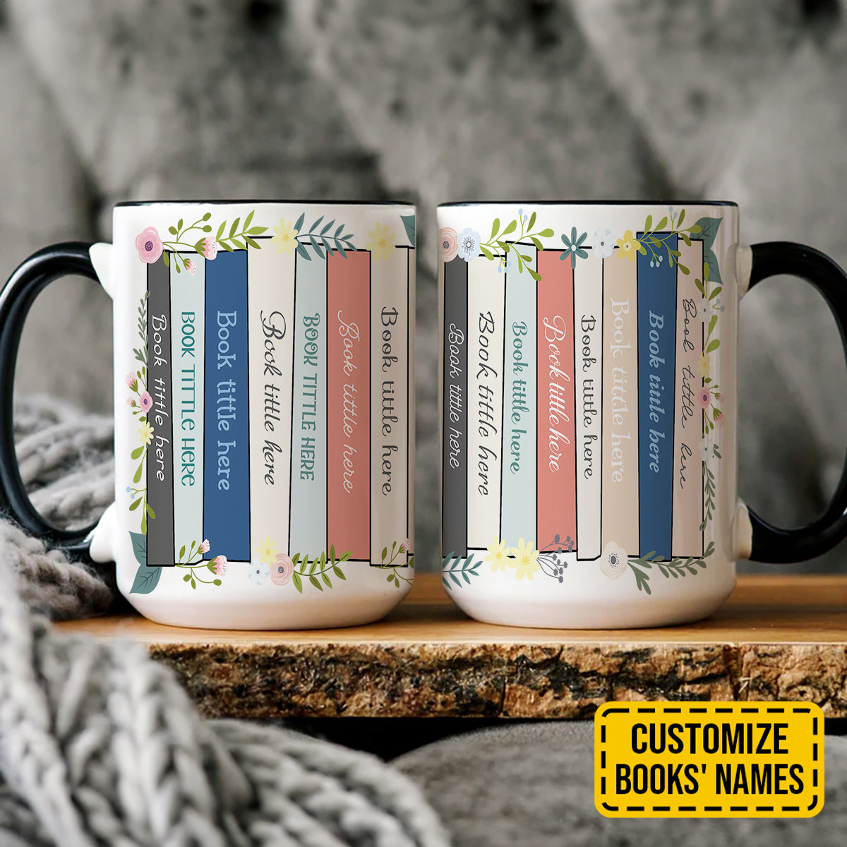 Custom Books' Names Book Spine Gift for Book Lover Accent Mug