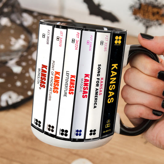 Kansas Albums Cassette Collection Retro Accent Edge-to-Edge Printed Mug