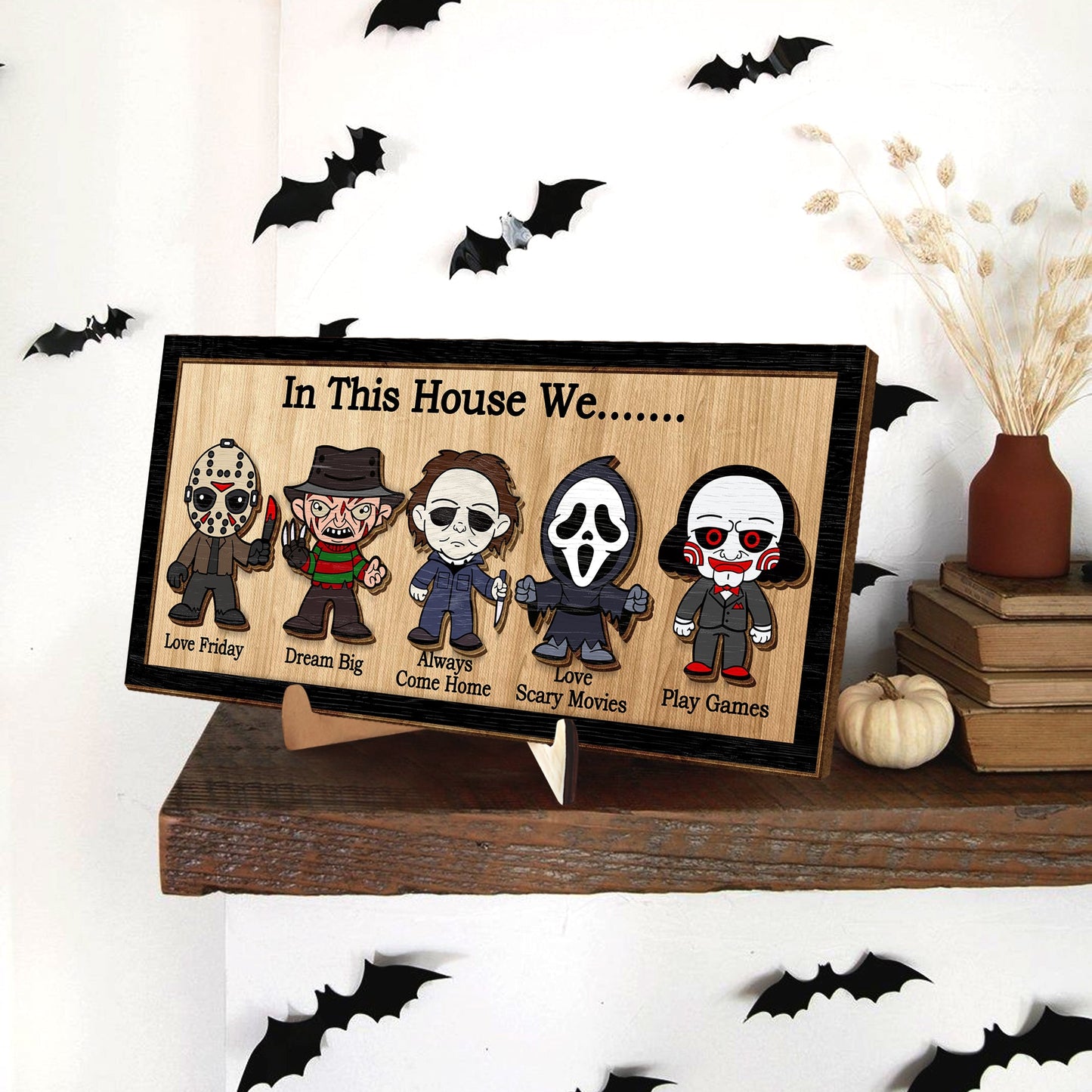 In This House We Horror Halloween 2 Layered Frame Wood Frame