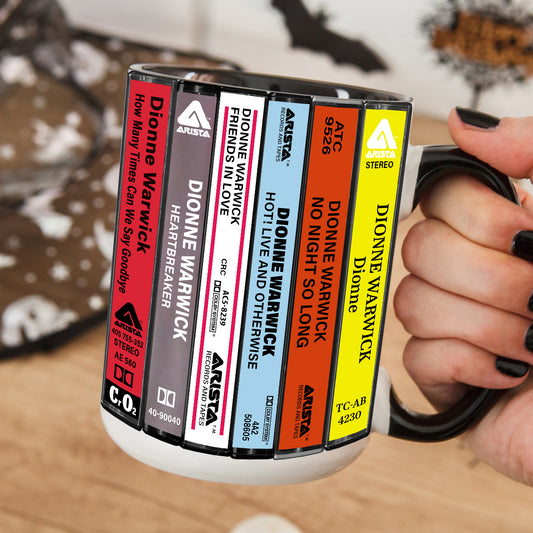 Dionne Warwick Albums Cassette Collection Retro Accent Edge-to-Edge Printed Mug