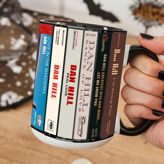 Dan Hill Albums Cassette Collection Retro Accent Edge-to-Edge Printed Mug