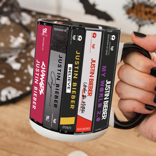 Justin Bieber Albums Cassette Collection Retro Accent Edge-to-Edge Printed Mug