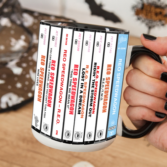 REO Speedwagon Albums Cassette Collection Retro Accent Edge-to-Edge Printed Mug
