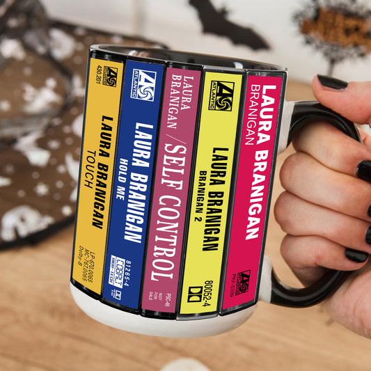 Laura Branigan Albums Cassette Collection Retro Accent Edge-to-Edge Printed Mug