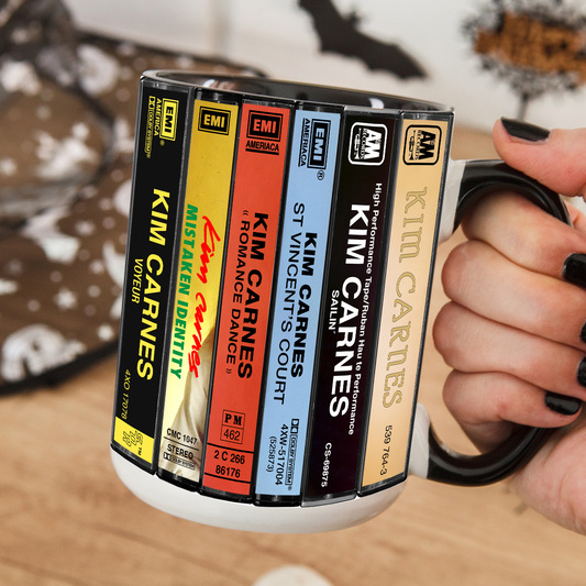 Kim Carnes Albums Cassette Collection Retro Accent Edge-to-Edge Printed Mug