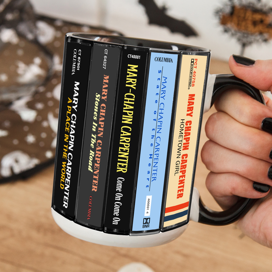 Mary Chapin Carpenter Albums Cassette Collection Retro Accent Edge-to-Edge Printed Mug