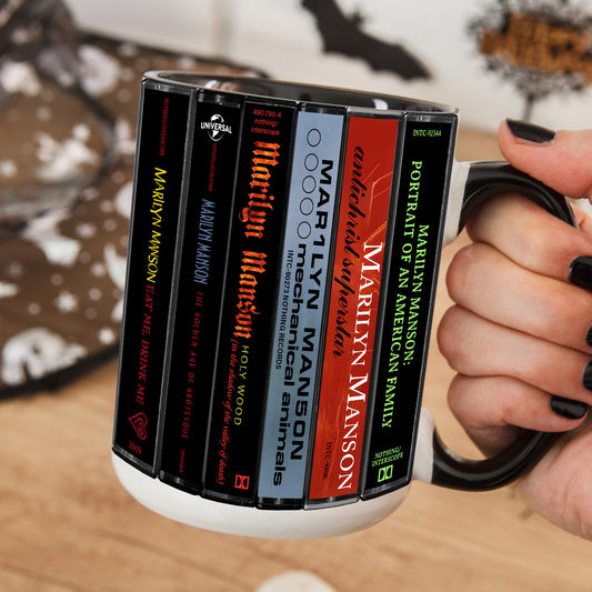 Marilyn Manson Albums Cassette Collection Retro Accent Edge-to-Edge Printed Mug