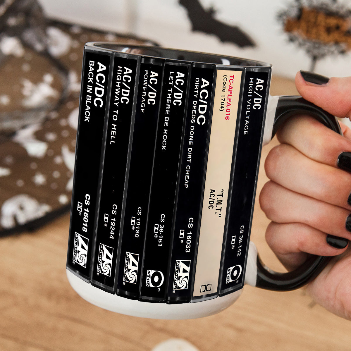 AC/DC Albums Cassette Collection Retro Accent Edge-to-Edge Printed Mug ...