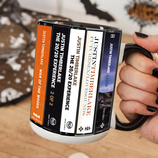 Justin Timberlake Albums Cassette Collection Retro Accent Edge-to-Edge Printed Mug