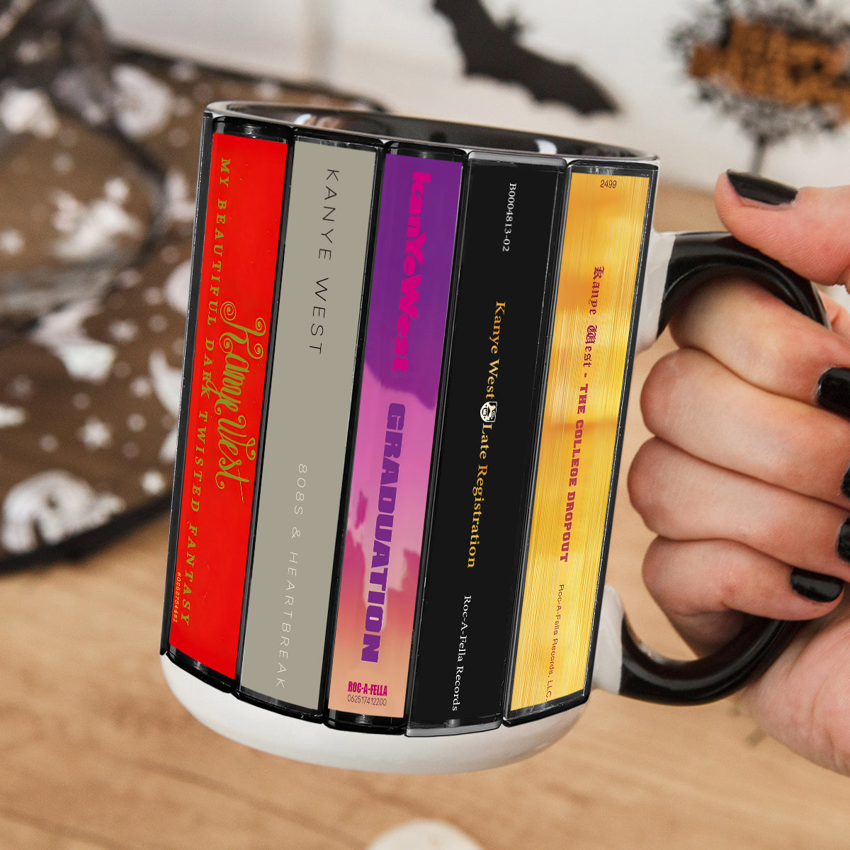 Kanye Wests Albums Cassette Collection Retro Accent Mug