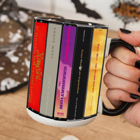 Kanye Wests Albums Cassette Collection Retro Accent Mug