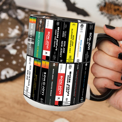 Bon Jovi Albums Cassette Collection Retro Accent Mug - Extended Version