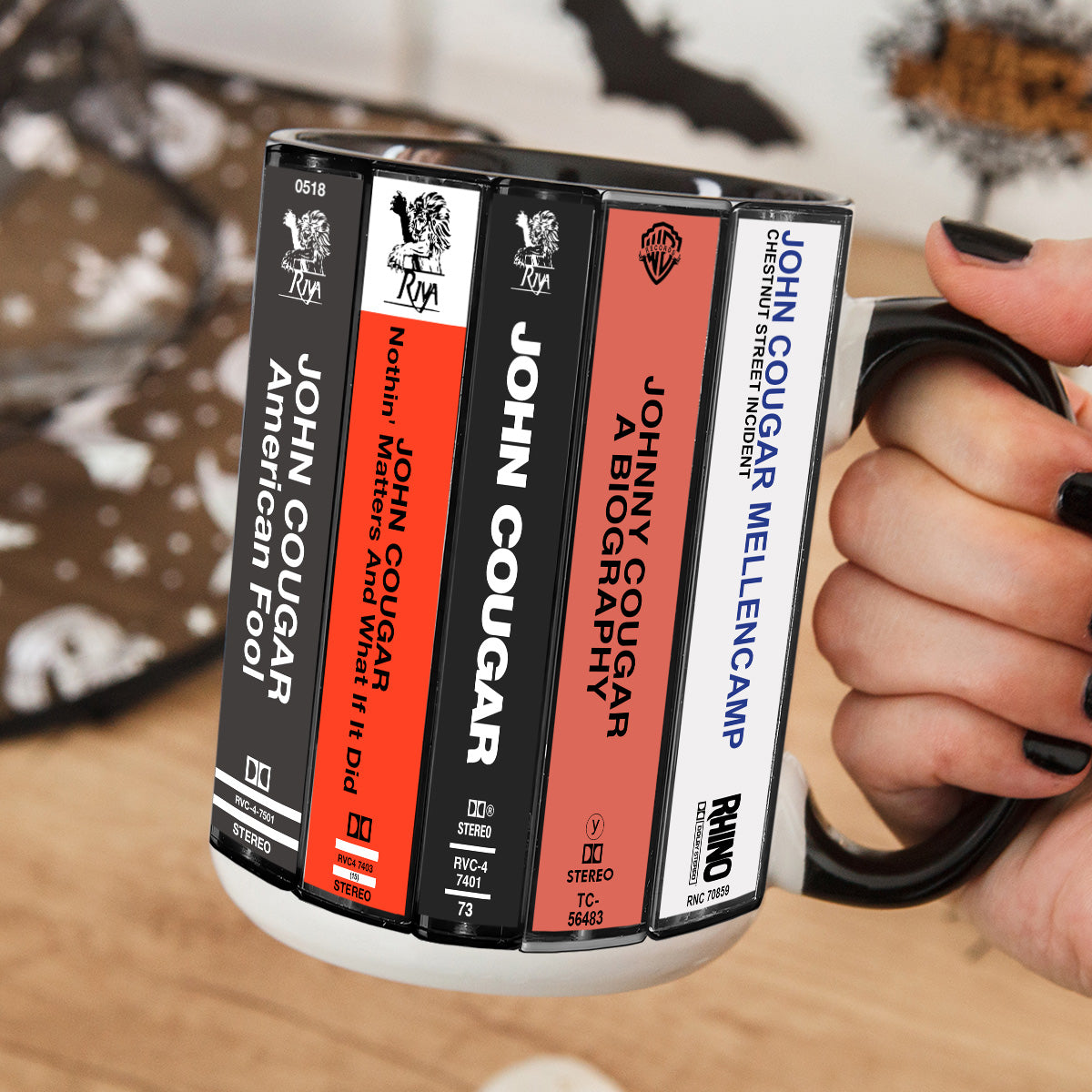 John Mellencamp Albums Cassette Collection Retro Accent Mug