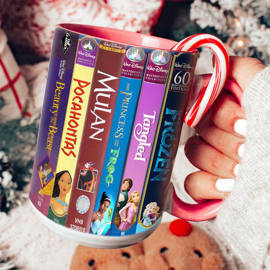 Classic Childhood Princess Cartoon Movies VHS Tapes Red Accent Mug