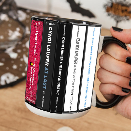 Cyndi Lauper Albums Cassette Collection Retro Accent Edge-to-Edge Printed Mug