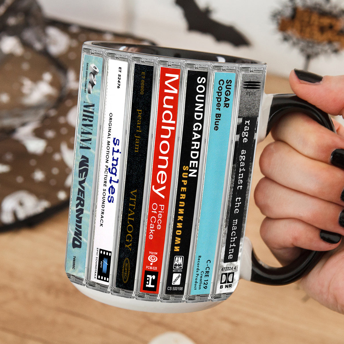 Classic Grunge Bands Music Cassette Accent Mug