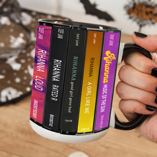 Rihanna Albums Cassette Collection Retro Accent Edge-to-Edge Printed Mug