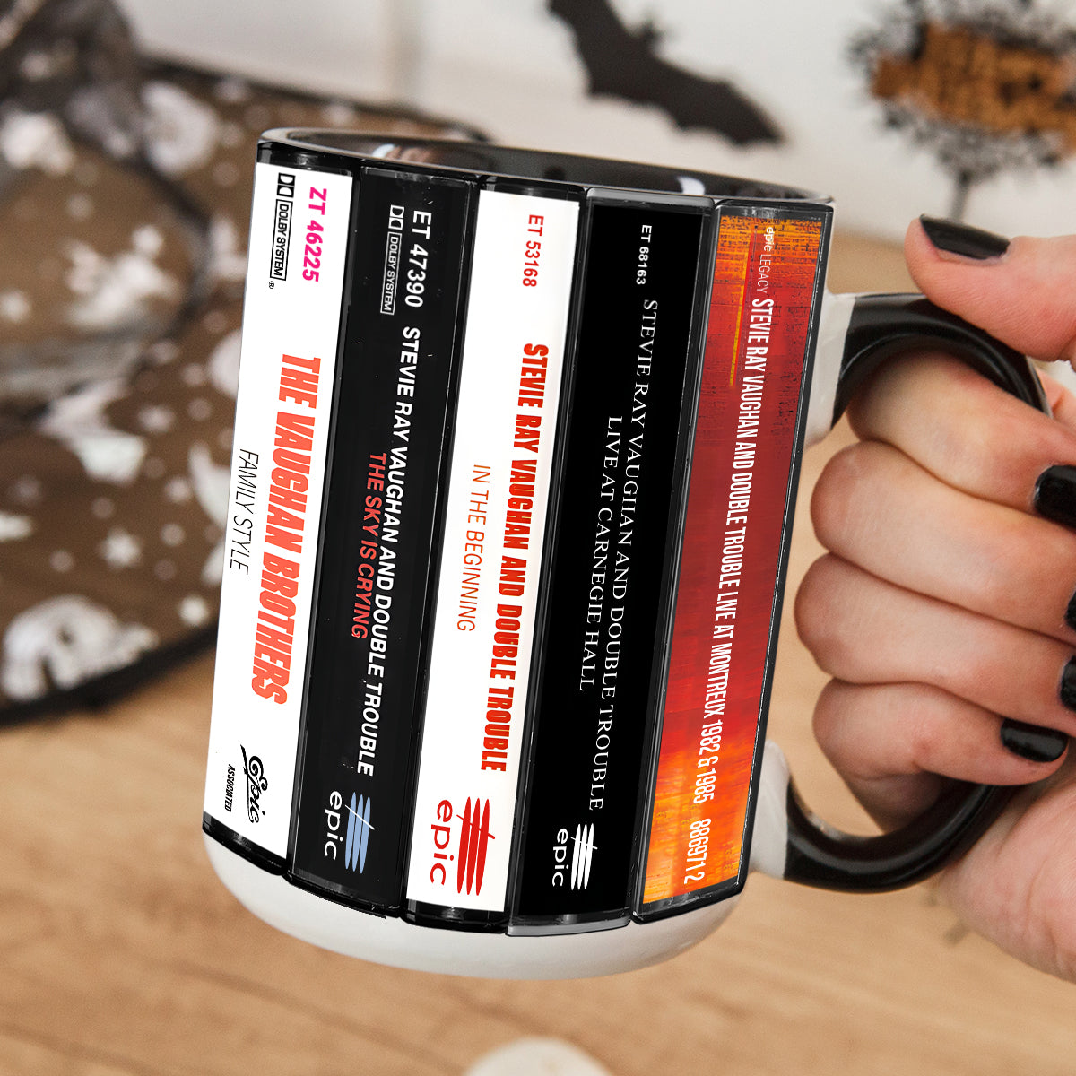 Stevie Ray Vaughan Albums Cassette Collection Retro Accent Mug