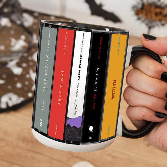 Alicia Keys Albums Cassette Collection Retro Accent Edge-to-Edge Printed Mug