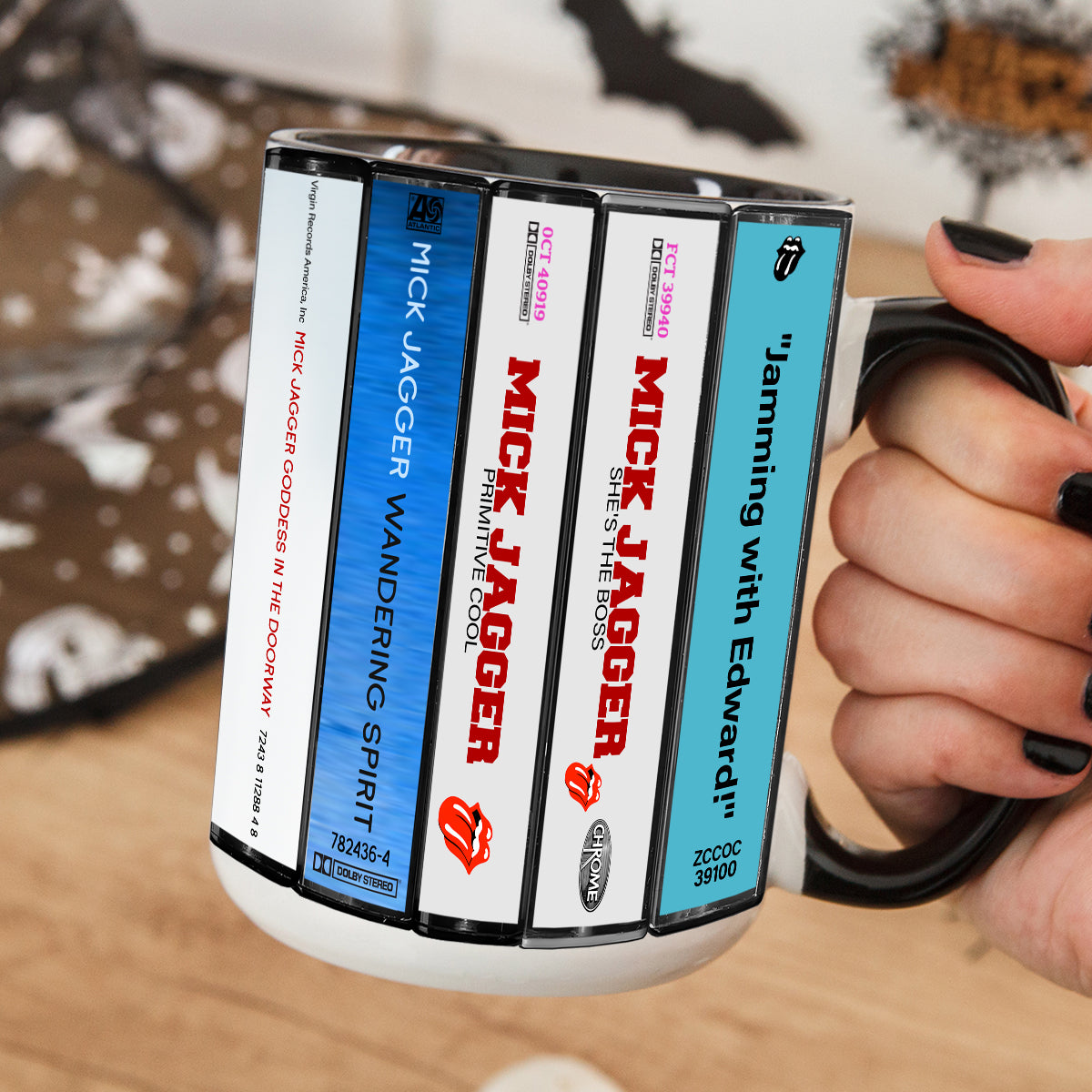 Mick Jagger Albums Cassette Collection Retro Accent Mug