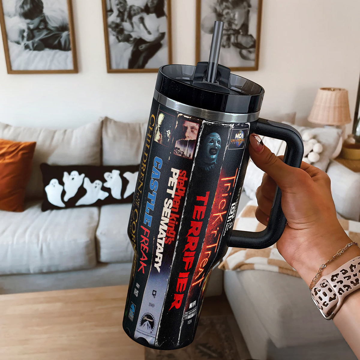 Retro Classic Horror Movies VHS Tape 40Oz Tumbler with Lid and Straw - Movie Version 2.0