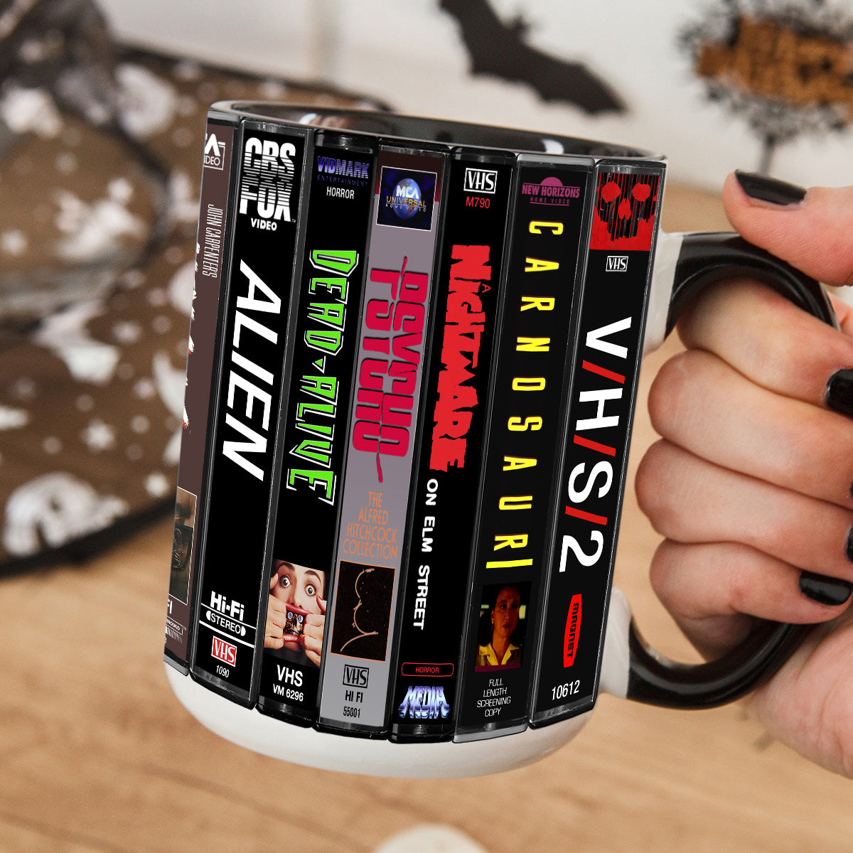 VHS Tape Halloween Movies Nostalgic Accent Mug - Horror Version 3