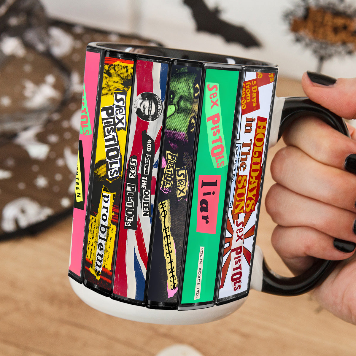 Sex Pistols Never Mind the Bollocks Album Cassette Collection Retro Accent Mug