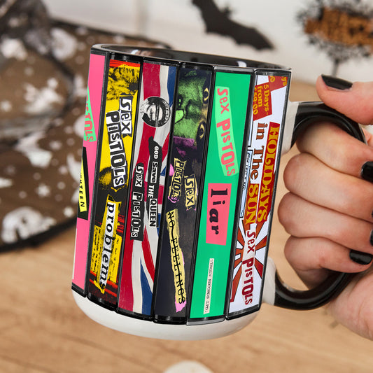 Sex Pistols Never Mind the Bollocks Album Cassette Collection Retro Accent Mug