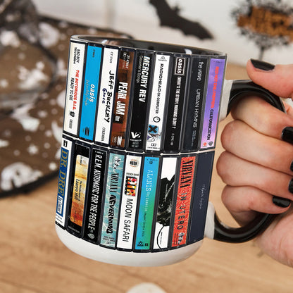 90s Music Albums Cassette Collection Retro Accent Edge-to-Edge Printed Mug