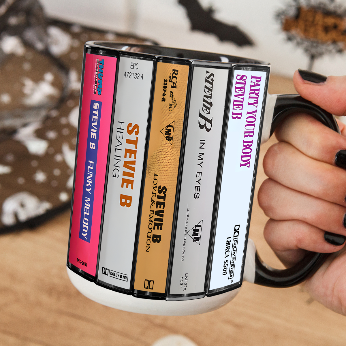 Stevie B Albums Cassette Collection Retro Accent Mug