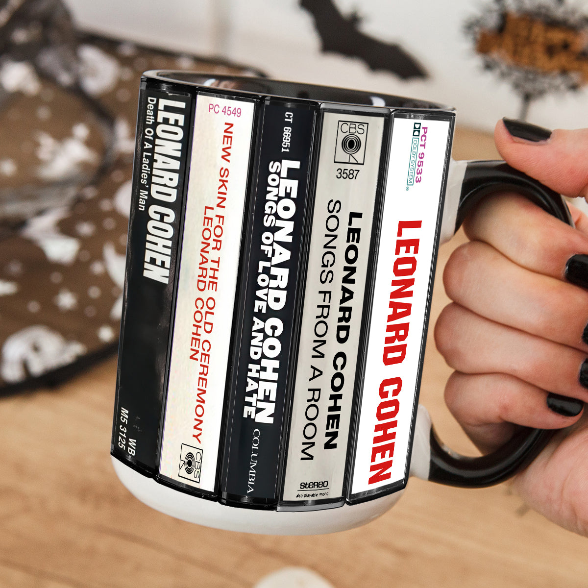 Leonard Cohen Albums Cassette Collection Retro Accent Mug