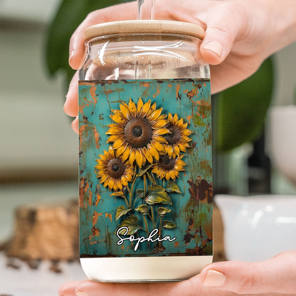 Bee Be A Sunflower Personalized Glass Cup