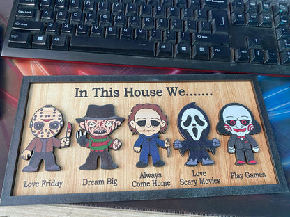 In This House We Horror Halloween 2 Layered Frame Wood Frame