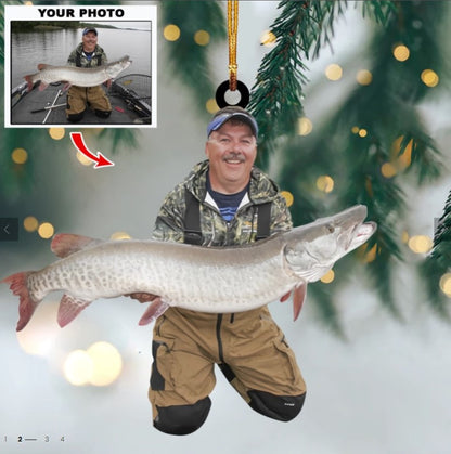 Custom Photo Cut-Out Acrylic Christmas Ornament - Fishing Lover Gift