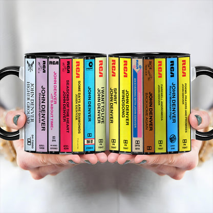 John Denver Albums Cassette Collection Retro Accent Edge-to-Edge Printed Mug