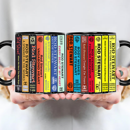 Rod Stewart Albums Cassette Collection Retro Accent Edge-to-Edge Printed Mug