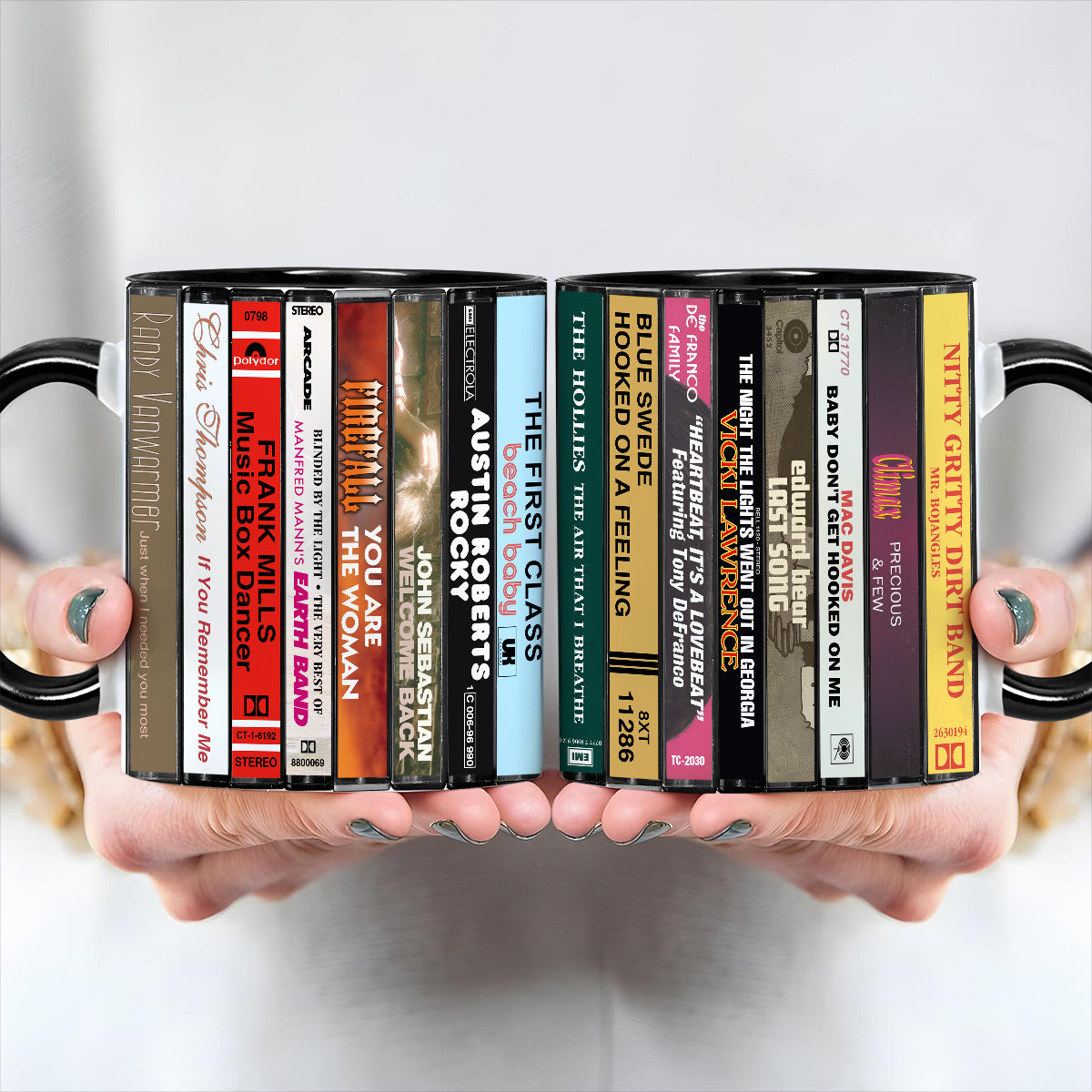 70s Pop Songs Albums Cassette Collection Retro Accent Edge-to-Edge Printed Mug - Volume 1