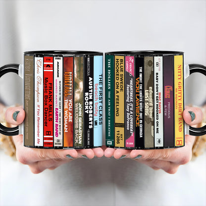 70s Pop Songs Albums Cassette Collection Retro Accent Edge-to-Edge Printed Mug - Volume 1