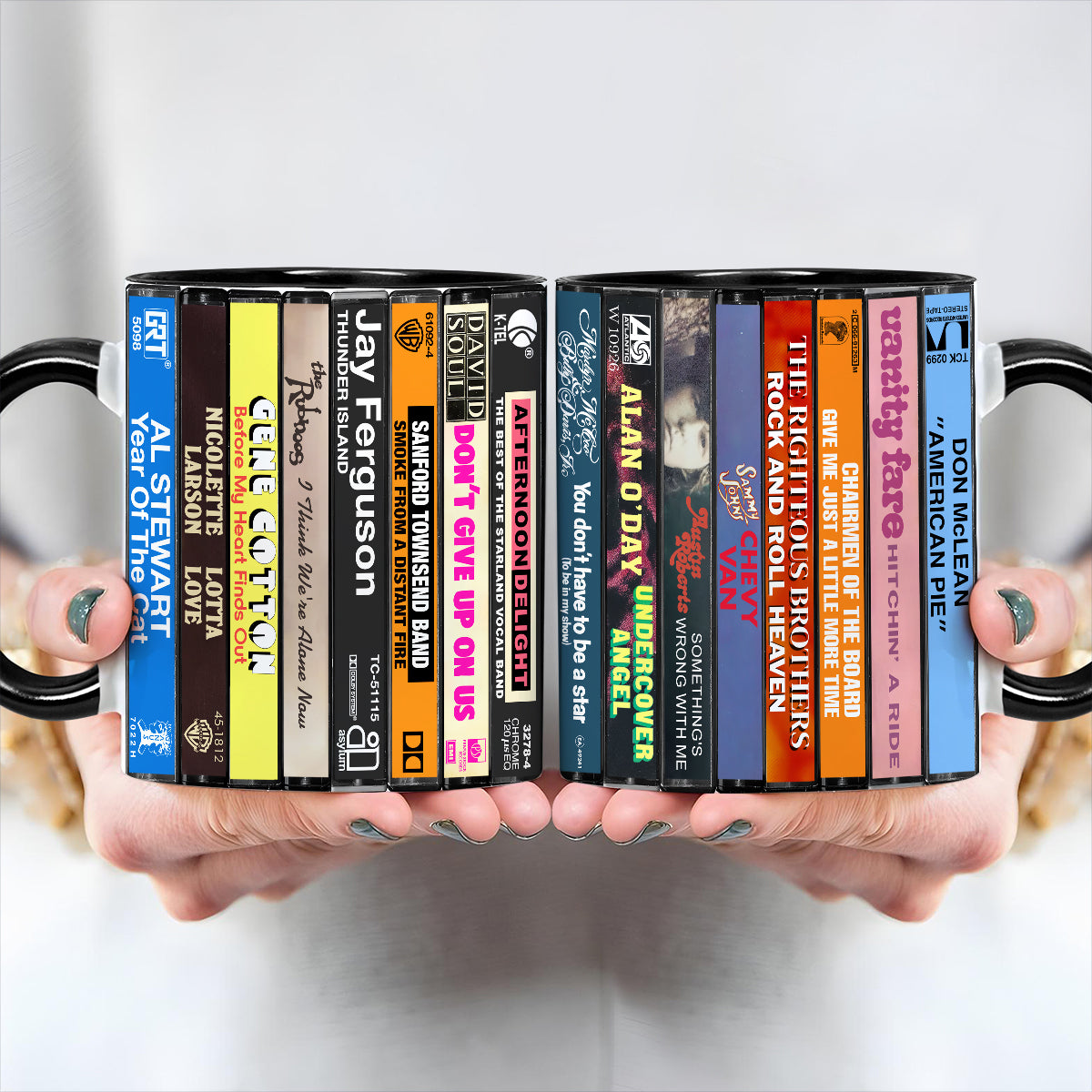 70s Pop Songs Albums Cassette Collection Retro Accent Edge-to-Edge Printed Mug - Volume 4