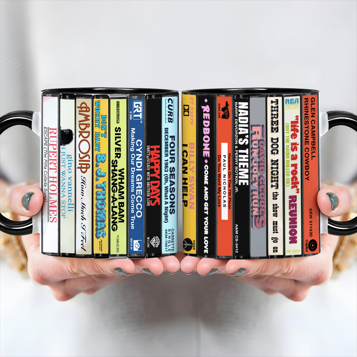 70s Pop Songs Albums Cassette Collection Retro Accent Edge-to-Edge Printed Mug - Volume 3